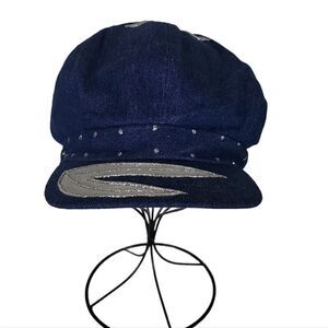 𝅺A. C. Clothing Roni Ram Inc Blue Denim & Silver Glitter Newsboy Cap Hat